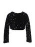 Girls Black Sparkle Sequin Long Sleeve Velvet Bolero 2-14 back SophiasStyle.com